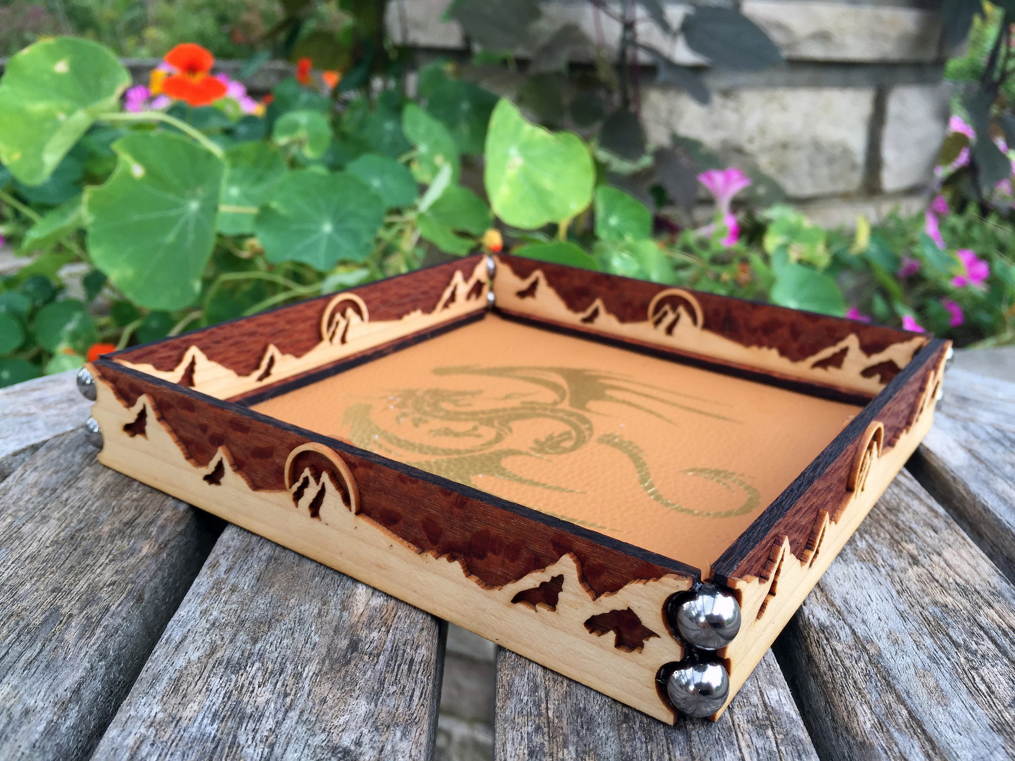 Scroll dice rolling tray with flowers