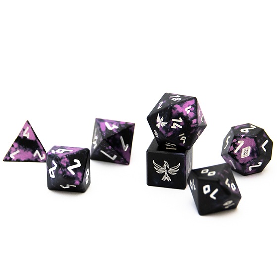 precision aluminum dice, polyhedral set of 7 for dungeons and dragons in Eldritch