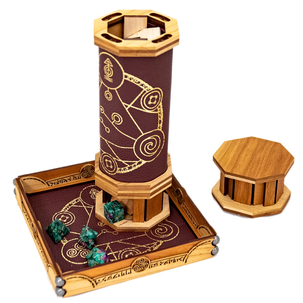 Codex Dice Tower on a Scroll Rolling Tray with a Baffle Insert and dice