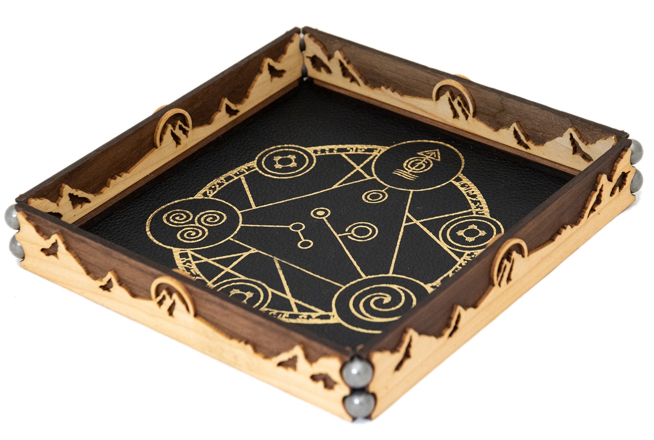 Scroll rolling tray made of wood and leather for Dungeons and Dragons