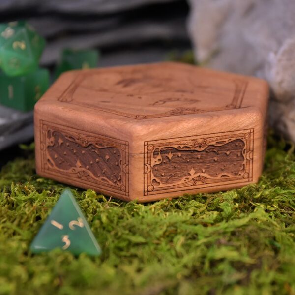 Special Edition engraved wood Hex Chest for tabletop RPG