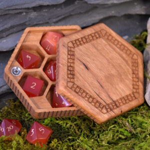Special Edition cherry Hex Chest dice box with gemstone dice for DnD