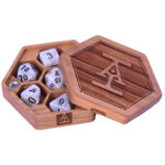 Acquisitions Incorporated Hex Chest dice box made of wood with Acquisitions Incorporated dice