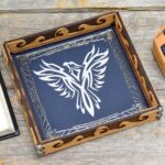 Blue leather and wood Scroll rolling tray with a silver eagle foil pressing