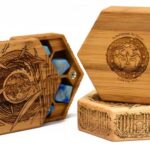 Bamboo and maple Earth day Hex Chests with turquoise dice