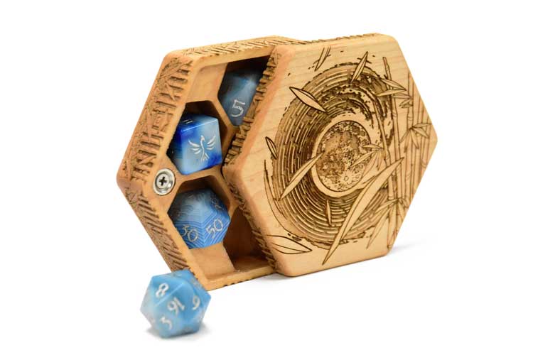 Maple Earth day Hex Chest with turquoise dice